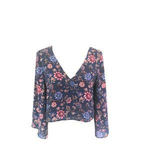 Navy Floral Bell Sleeve Top